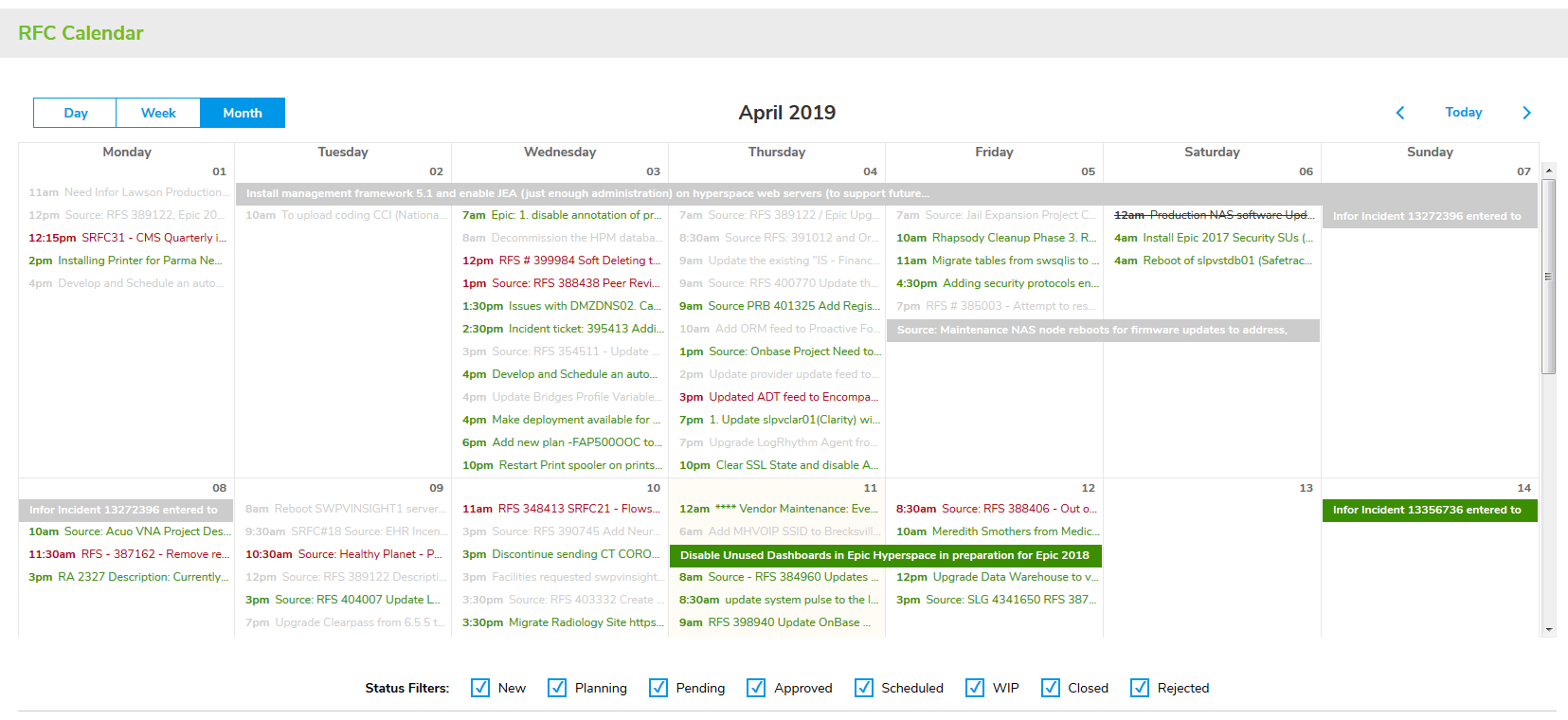 Change Management RFC Interactive Calendar